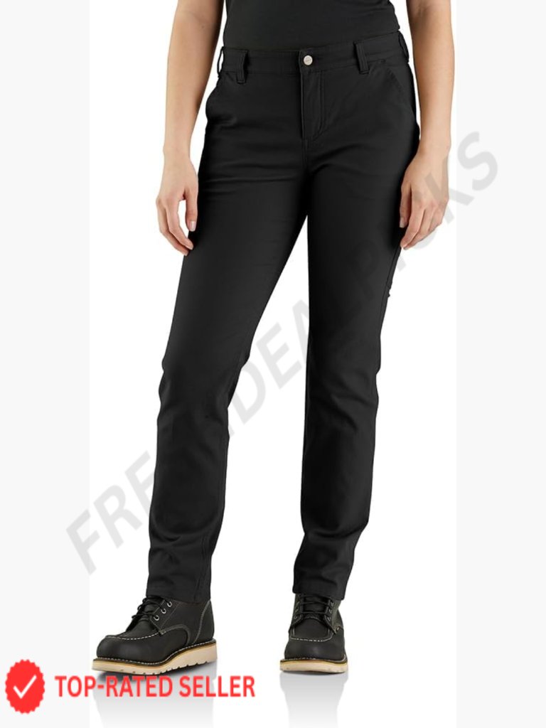 Stretch Canvas Work Pants Relaxed Fit Mid-Rise Utility Pockets Straight Leg